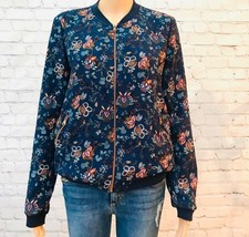 ZARA TRAFALUC ZIP Bomber JACKET BLACK FLORAL PATTERN Large PRE OWNED GREAT