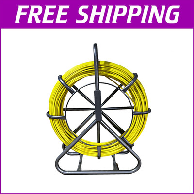  Heavy Duty Fish Tape Fiberglass 1/4''-328Ft Cable Puller with Steel Reel Stand