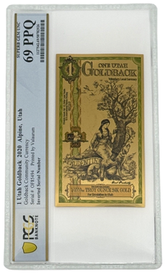 2020 Utah 1 Goldback PCGS 69 *INVERTED SERIAL NUMBER ERROR NOTE