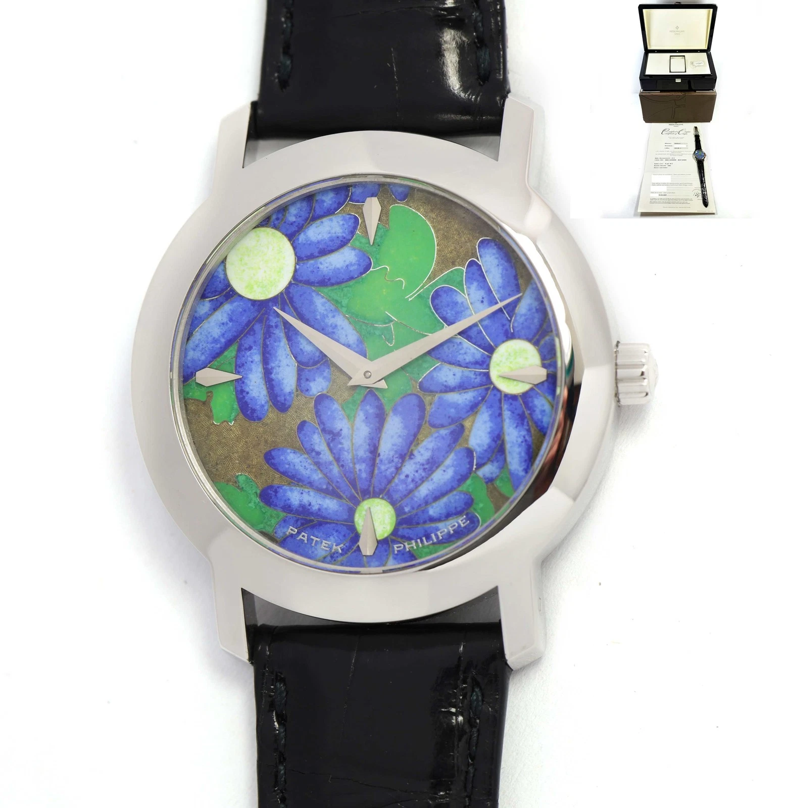 Patek Philippe — Patek Philippe White Gold Flower Handcraft 5075G 36MM 18K Wg Box Papers