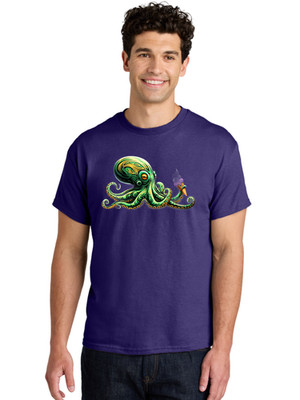 Octopus-Smoking Mens Graphic Tee, 100% Cotton, Casual Summer Wear
