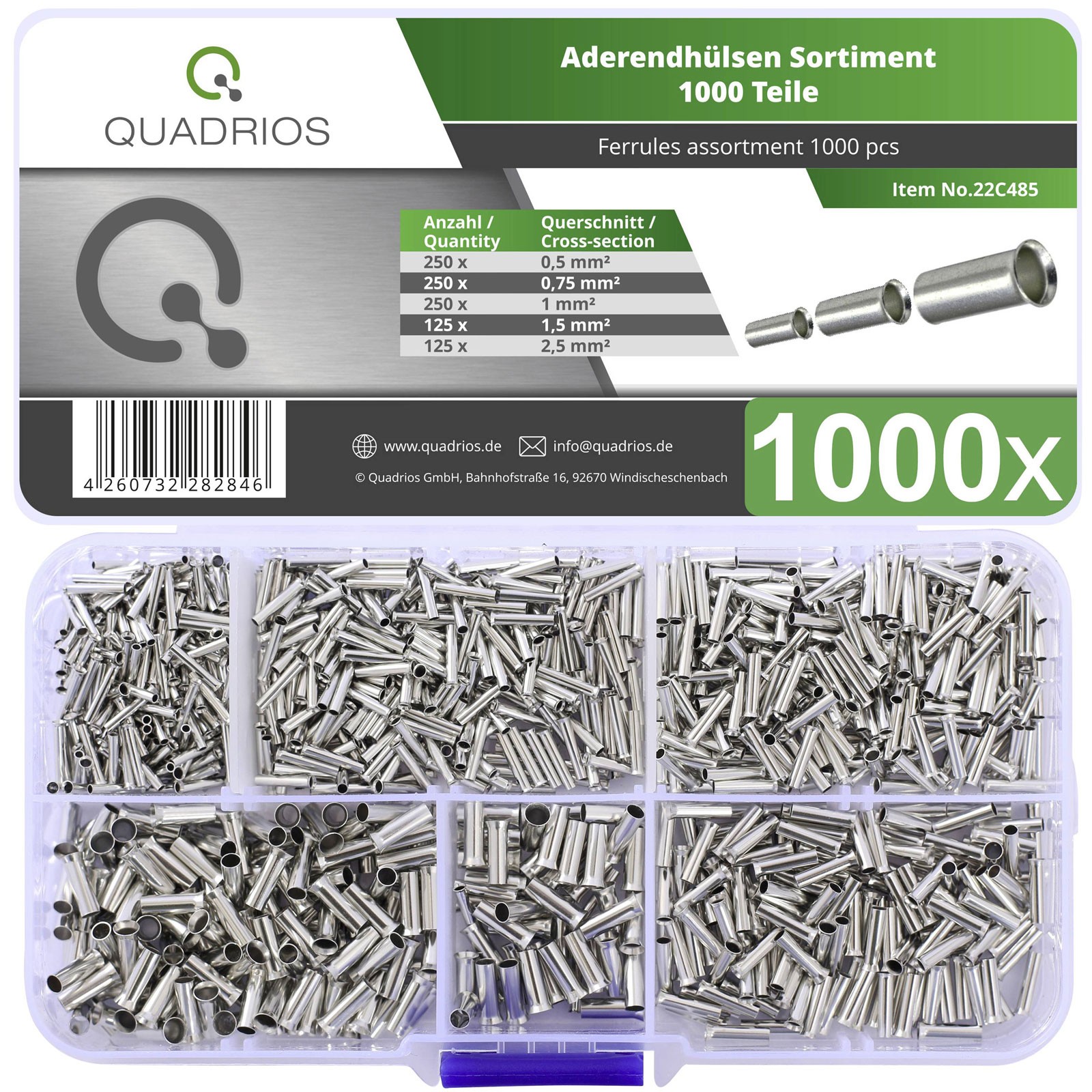 Quadrios Ferrule Set Uninsulated 1000 pcs High-Purity Copper
