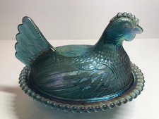 Vintage Iridescent Blue Hen On Nest Carnival ...