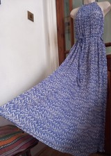 VTG Look Pleated Lined Chiffon Halterneck Maxi Dress and Belt Size M 12 Boho 70s