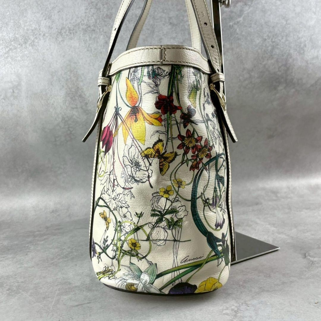 GUCCI Floral Botanical White Leather Tote Bag with Shoulder Strap Excellent thumbnail 3
