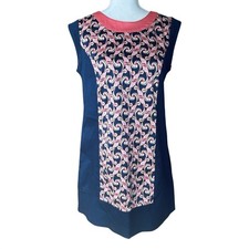 The Webster Miami Navy Blue Pink Scroll Print Sleeveless Shift Dress 10