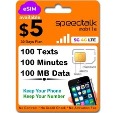 SpeedTalk Mobile Prepaid SIM Card Kit for Smart Phones & Cellphones | $5...