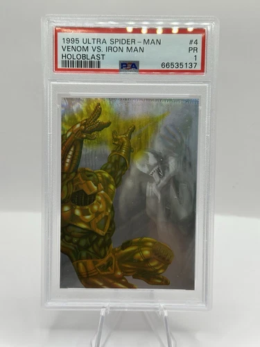 1995 Ultra Spider-Man Venom vs. Iron Man HOLOBLAST Error PSA 1 POP 1 None Lower