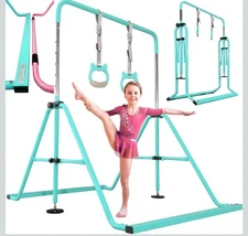 PreGymnastic Folding Gymnastics Bar with Rings, Foldable Kip Bar with Sturdier 