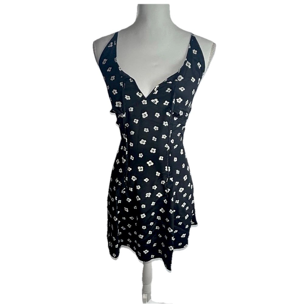Contempo Casuals Black Mini Dress Floral Print Spaghetti Strap A Line Size 11 Contempo Casuals Black Mini Dress Floral Print Spaghetti Strap A Line Size 11