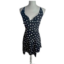 Contempo Casuals Black Mini Dress Floral Print Spaghetti Strap A Line Size 11