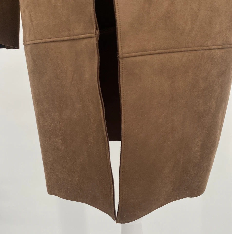 Abrigo Tahari para mujer XL marrón imitación gamuza frente abierto palangre trinchera suave NUEVO NUEVO CON ETIQUETAS Foto 3 de 4