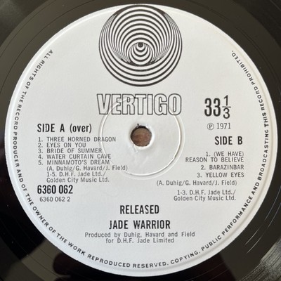 JADE WARRIOR - Released LP 1971 UK Vertigo  Swirl  6360 062 RARE First Pressing