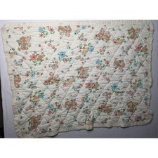 Vintage Baby Quilt Bears Bubbles Flowers 33x54 Inch