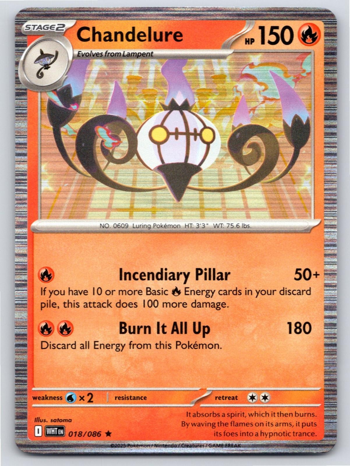 2025 POKEMON CHANDELURE WHITE FLARE 018/086 HOLO R NM A55555 FREE S&H
