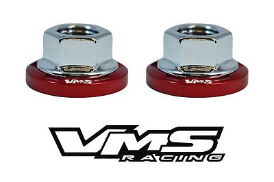 2 VMS RACING STRUT TOWER DRESS UP RED WASHERS & SILVER FLANGED NUTS MITSUBISHI