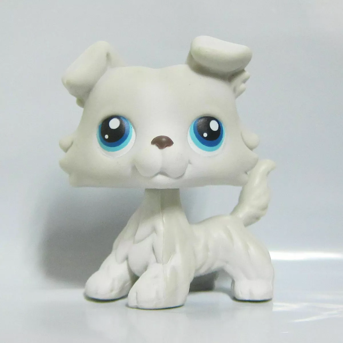 Littlest Pet Shop LPS Toy 363 White Grey Collie Dog Puppy Double Blue Eyes B2 S