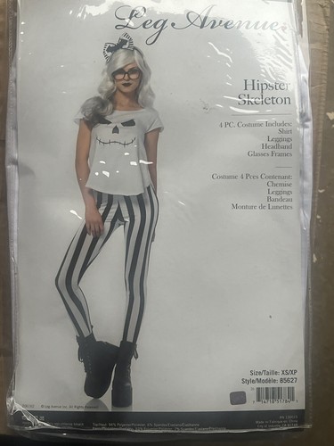 Hipster Skeleton Girl Skull Bones Nerd Fancy Dress Halloween Sexy Adult Costume - Picture 2 of 3