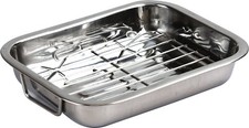 Stainless Steel Roasting Tray Oven Pan Dish Meat Baking Roasting Tin Grill Rack