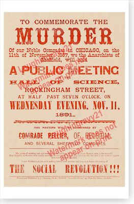 Chicago Haymarket Affair Riots 1887 Execution Anarchist Meeting Support Poster