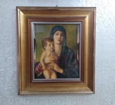 Antico Quadro Madonna degli Alberetti Bellini stampa capezzale 43x38 icona 