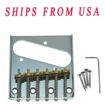 Tele Single Coil Guitar Bridge w/ 6 Brass Barrel Saddles for Telecaster Chrome
