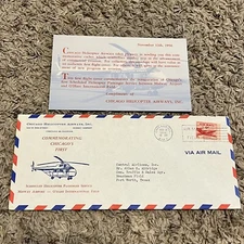 RARE 1956 CHICAGO HELICOPTER AIRWAYS FIRST FLIGHT COVER O'HARE WITH INSERT