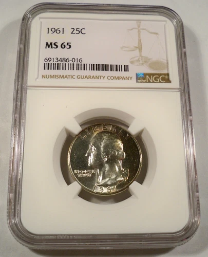 1961 NGC MS65 WASHINGTON QUARTER AMAZING RAINBOW TONE SILVER 25c MS 65