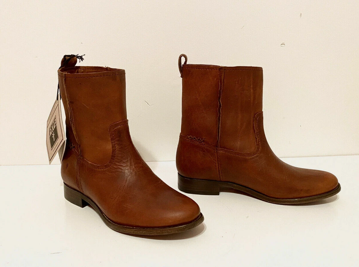 New Frye Women s Cara Short Boot Cognac Size 6M eBay