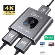 Bi Directional 4K HDMI 2.0 Cable Switcher Splitter HUB 2 in 1 out and 1 in 2 out