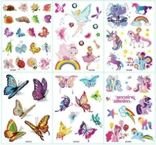 6 X Unicon Butterfly Kids Cartoon Waterproof Body Temporary Tattoos Stickers US