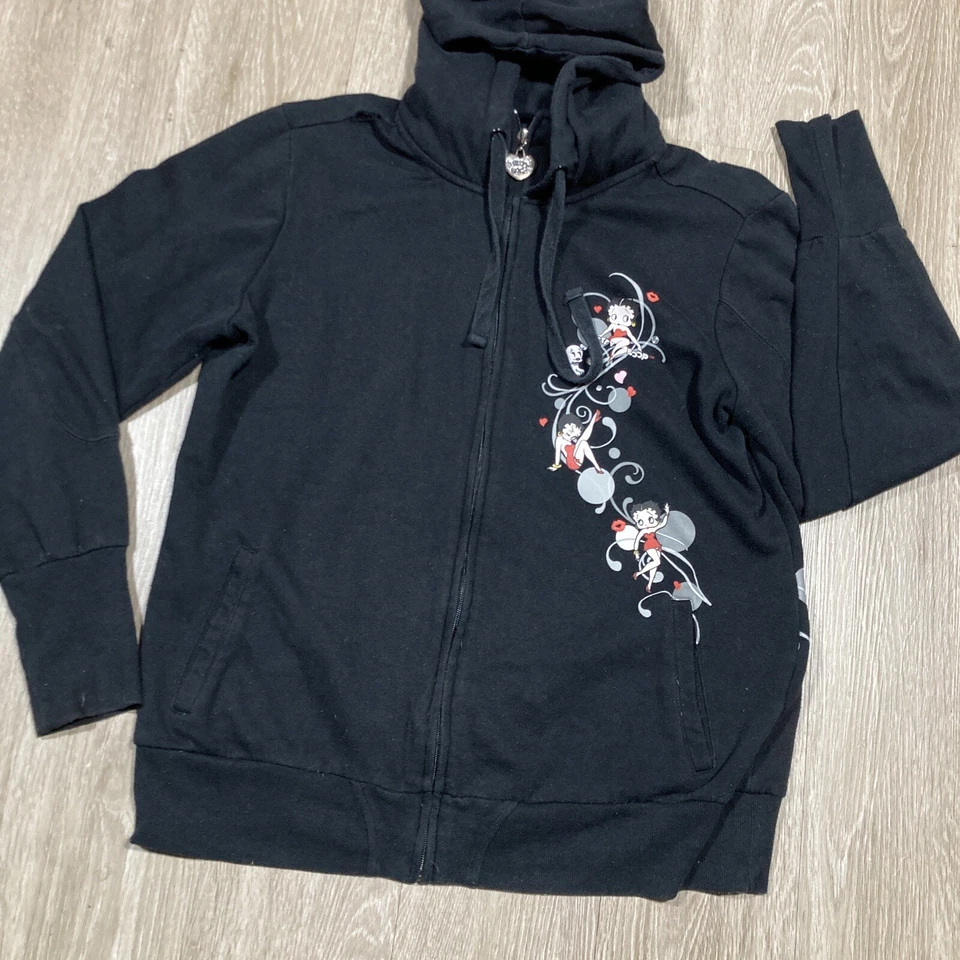 Sudadera con Capucha Betty Boop L Años 90 00 Años Y2k Dibujos Animados Corazón Perro regordete Cremallera Suéter Foto 3 de 4