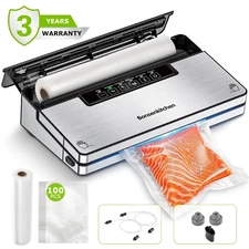 Vacuum Sealer, Stainless Steel Food Sealer with Built-In Cutter and Bag Storage,