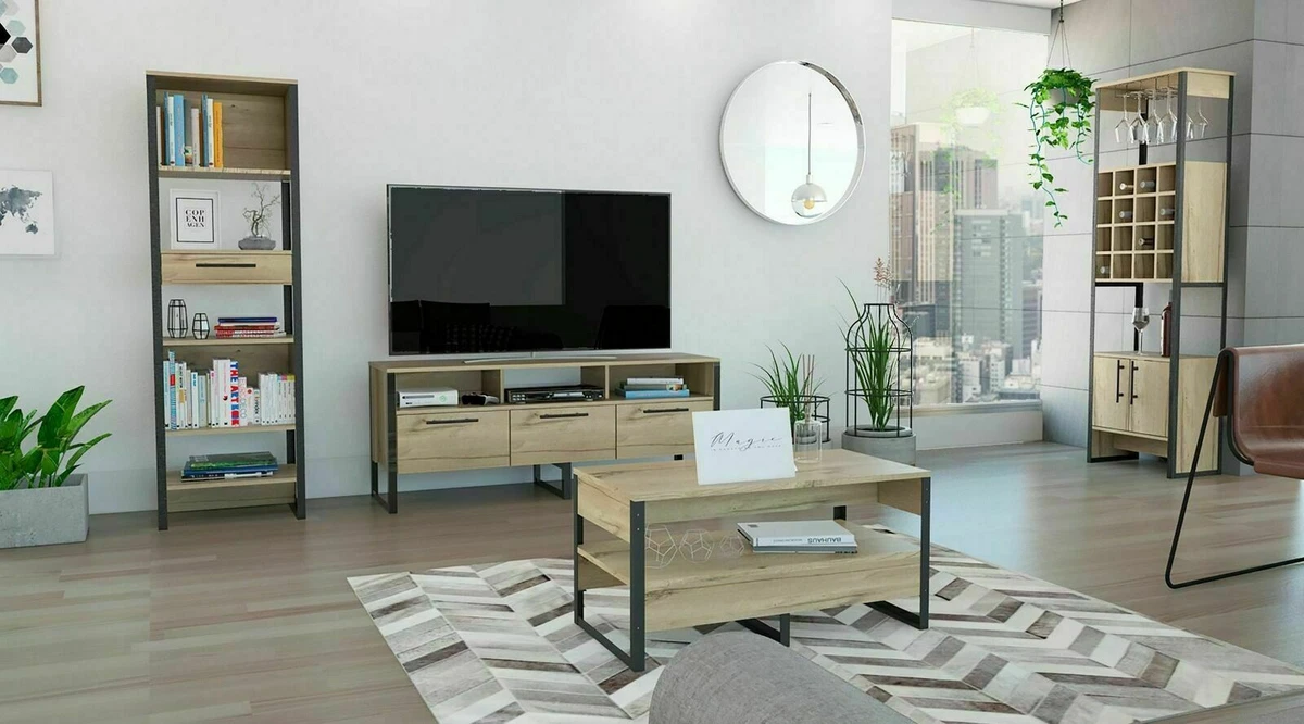 Chicago TV Stand Bleached Pine Large Wide Screen TV Stand Cabinet Media Unit