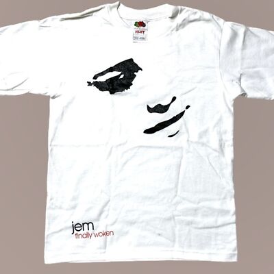 NWOT Jem Finally Woken Face Graphic Fruit of the Loom T-Shirt White Youth 10/12