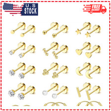 Small Hypoallergenic Flat Back Stud Earrings for Women Men 14K Gold Plated Surgi