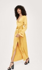 Nasty Gal Satin Tie Front Bell Sleeve Midi Tea Dress In Orange UK 4 RRP £65 BNWT