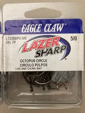 29 Eagle Claw Lazer Sharp L7228BPu Octopus Circle Fishing Hook Size 5/0