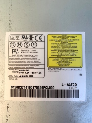 ACER CD-ROM 640A-141 40X Internal IDE Disk Drive - Tested - Picture 6 of 6