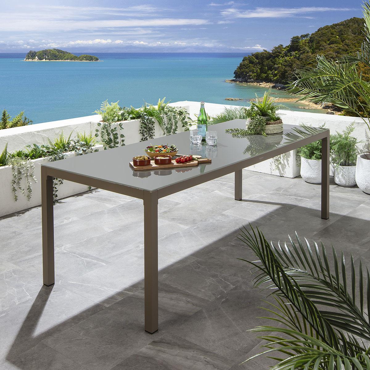 Modern Seat Outdoor Garden Dining Table Glass Aluminium Beige 180cm