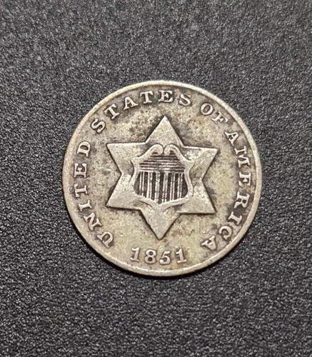 1851 RPD Repunched Date FS-302 FS-001.5 US 3 CENT SILVER PIECE TRIME XF H54