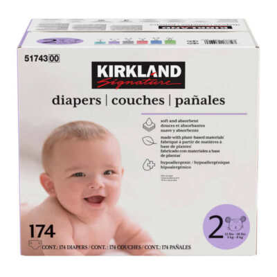 JUMBO PACK ~Kirkland Baby Diapers Size 2 ~ 174 COUNT ~ hypoallergenic, sensitive