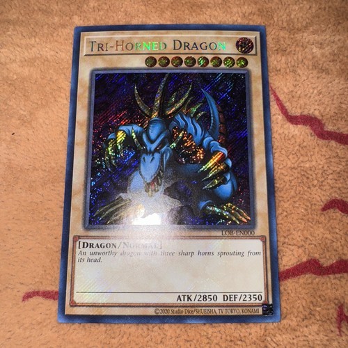 🔥 YUGIOH Tri-Horned Dragon LOB-EN000 SECRET RARE NEAR MINT LEGEND OF BLUE-EYES - Picture 1 of 7