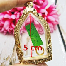 Large Empty Metal Frame Case Micron 24k Gold Khunpaen Yai 5cm Thai Amulet #16288