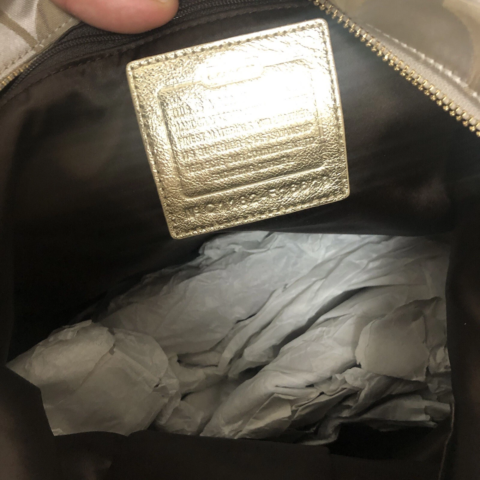 Borsa a tracolla Coach Signature Brooke Jacquard Carly beige marrone oro nuova