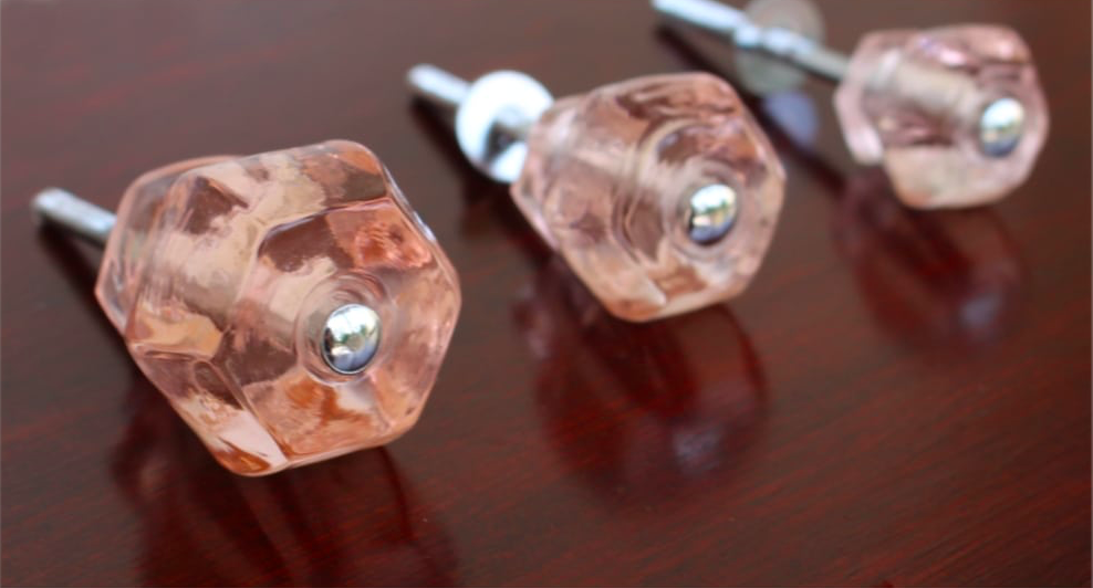 PINK Glass Cabinet Knobs 1.25 Inch Pulls Dresser Drawer Hardware