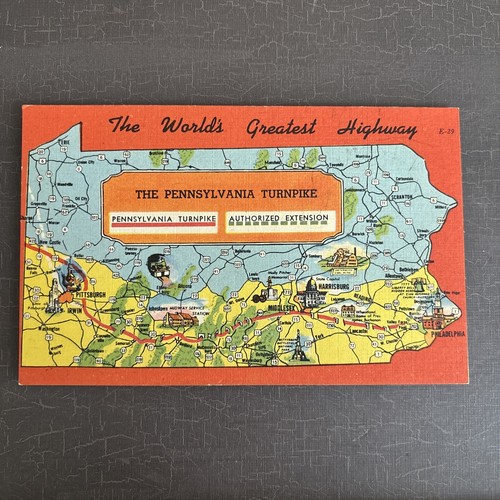 Leinen Postkarte Howard Johnson PENNSYLVANIA TURNPIKE KARTE mit autorisierter Erweiterung