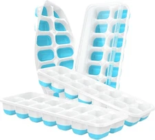 4 Pack Silicone Ice Cube Trays With Lid BPA Free 56-Ice Cubes Molds Blue
