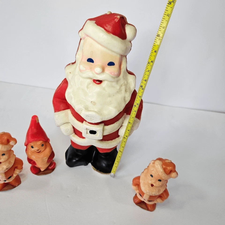 Juego de 4 velas navideñas vintage sumergidas a mano Gurley & Suni Santa Elf novedad Foto 4 de 4