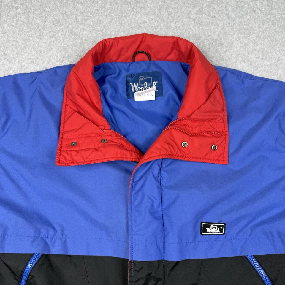 Jaqueta Woolrich Masculina Vintage Média Azul Anos 60 Zíper Completo Quebra-Vento Bolsos com Zíper - Imagem 2 de 4